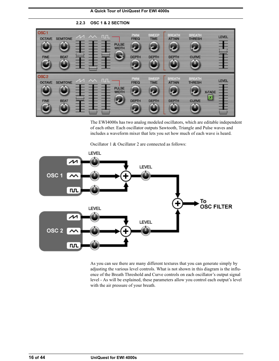 3 osc 1 & 2 section | Akai UNIQUEST 4000S User Manual | Page 16 / 44