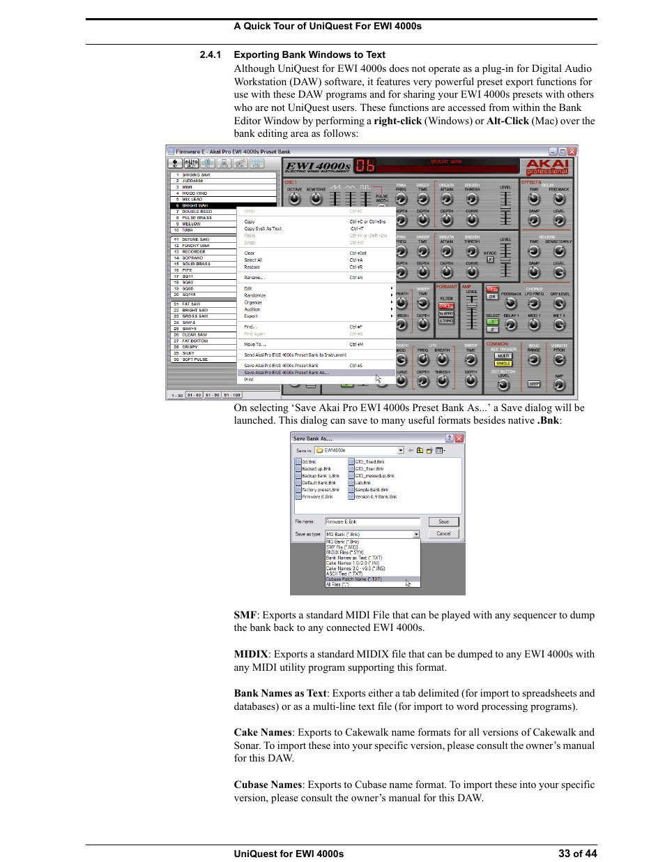 1 exporting bank windows to text | Akai UNIQUEST 4000S User Manual | Page 33 / 44