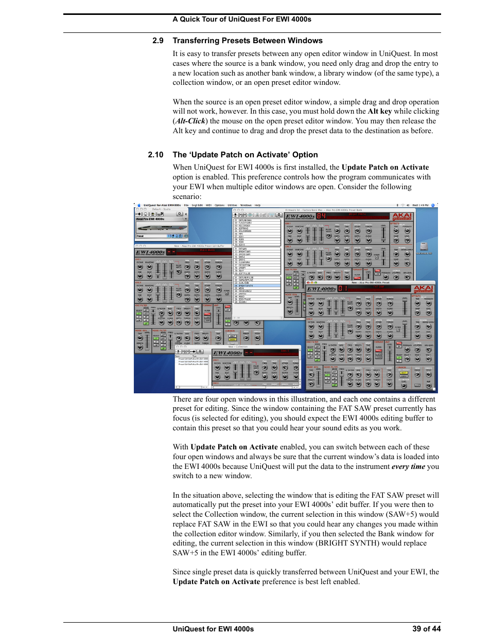 9 transferring presets between windows, 10 the ‘update patch on activate’ option | Akai UNIQUEST 4000S User Manual | Page 39 / 44