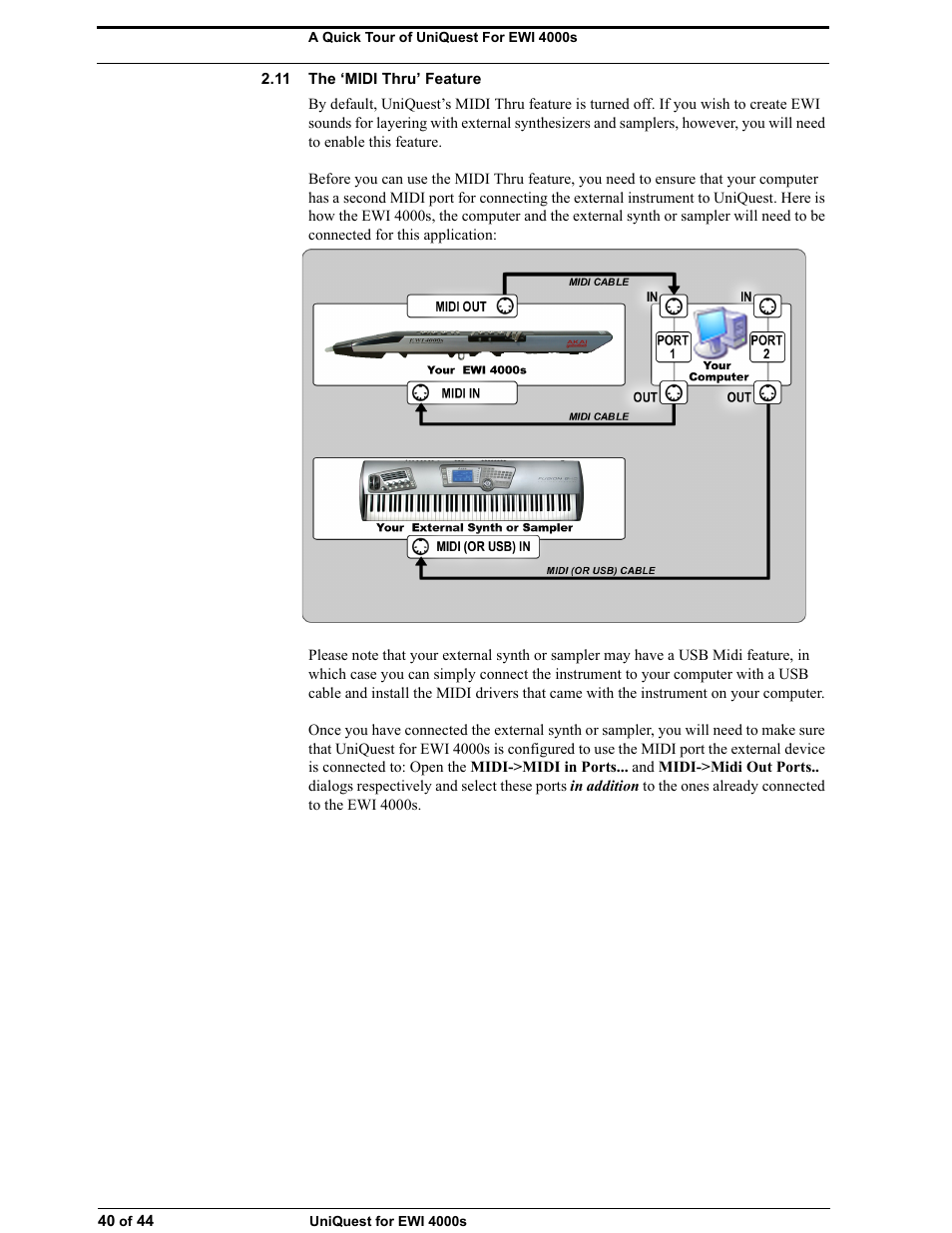 11 the ‘midi thru’ feature | Akai UNIQUEST 4000S User Manual | Page 40 / 44
