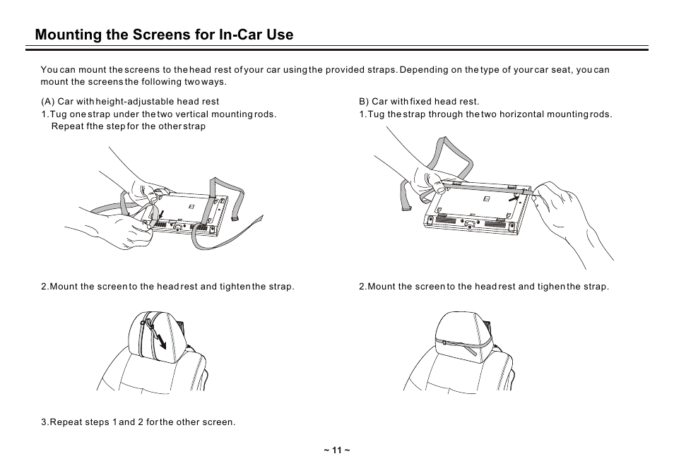 Т³гж 13, Mounting the screens for in-car use | Akai ACVDS731UXT User Manual | Page 13 / 28