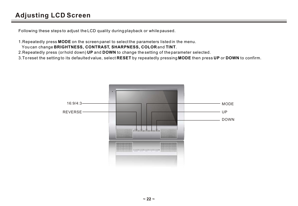 Т³гж 24, Adjusting lcd screen | Akai ACVDS731UXT User Manual | Page 24 / 28