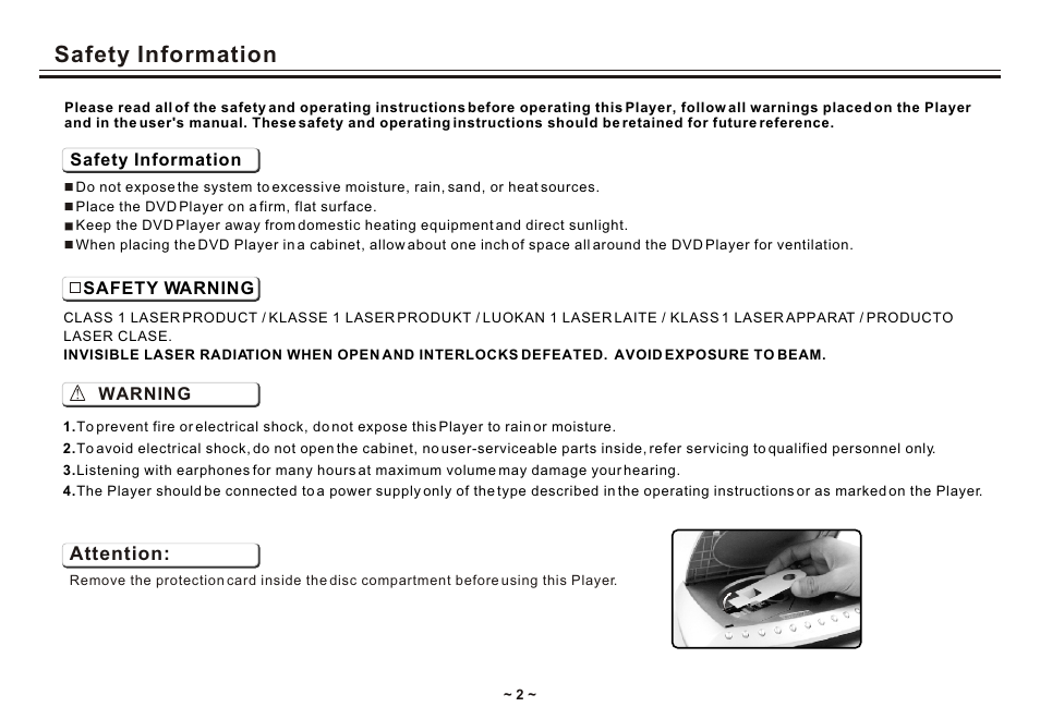 Т³гж 4, Safety information | Akai ACVDS731UXT User Manual | Page 4 / 28