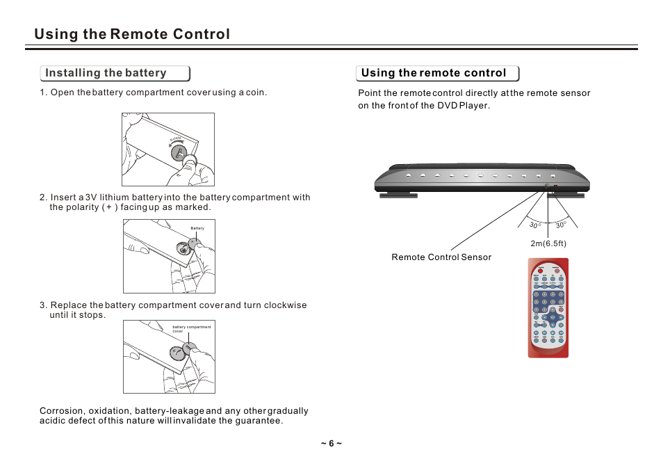 Т³гж 8, Using the remote control, Installing the battery | Akai ACVDS731UXT User Manual | Page 8 / 28