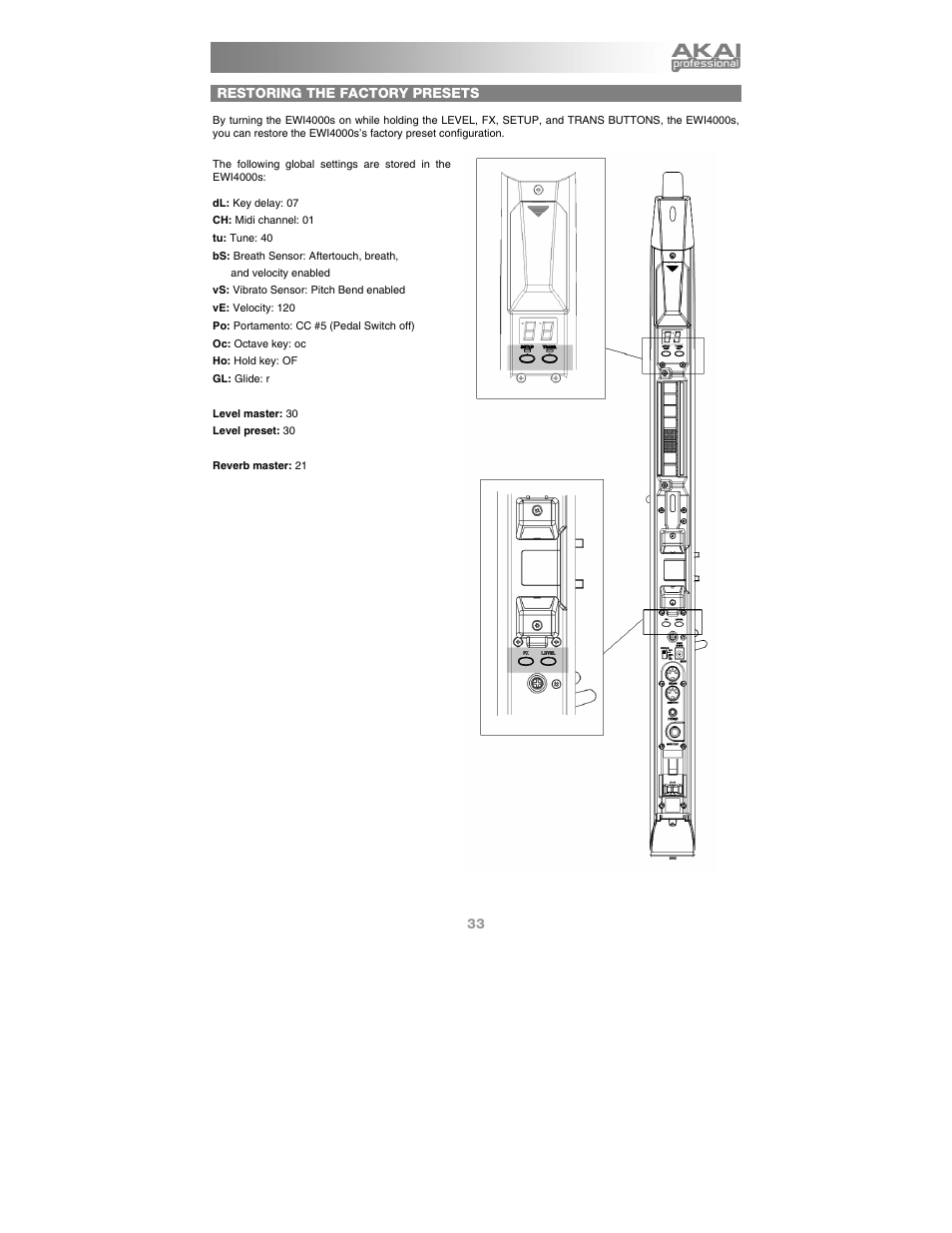 Restoring the factory presets | Akai Ewi4000s User Manual | Page 35 / 52