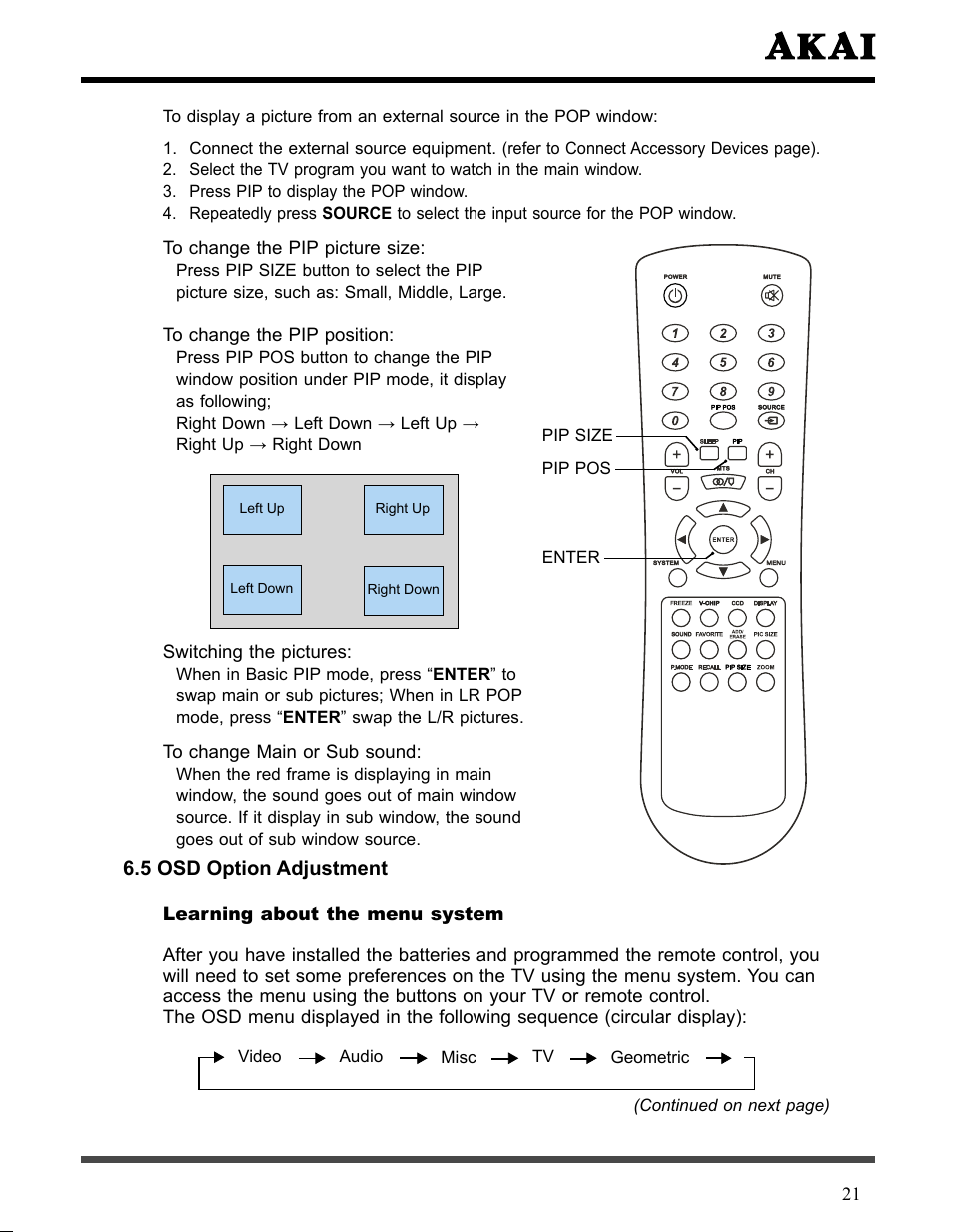 5 osd option adjustment | Akai LCT3226 User Manual | Page 22 / 50