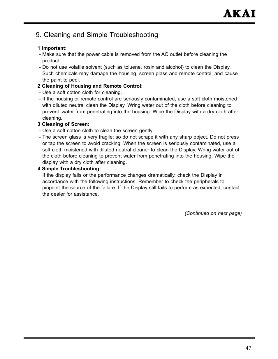 Cleaning and simple troubleshooting | Akai LCT3226 User Manual | Page 48 / 50