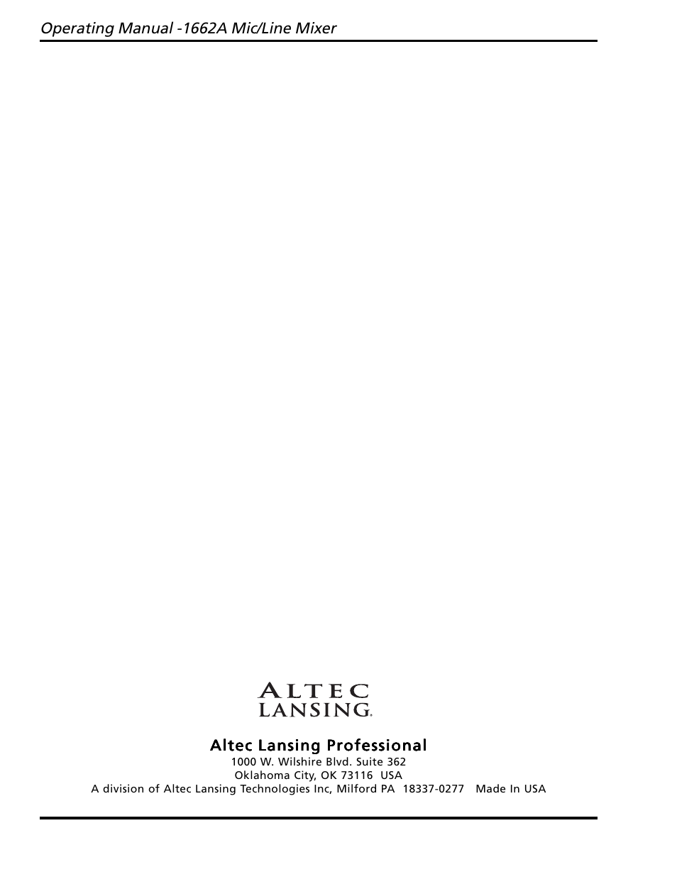 Operating manual -1662a mic/line mixer | Altec Lansing 1662A User Manual | Page 12 / 12