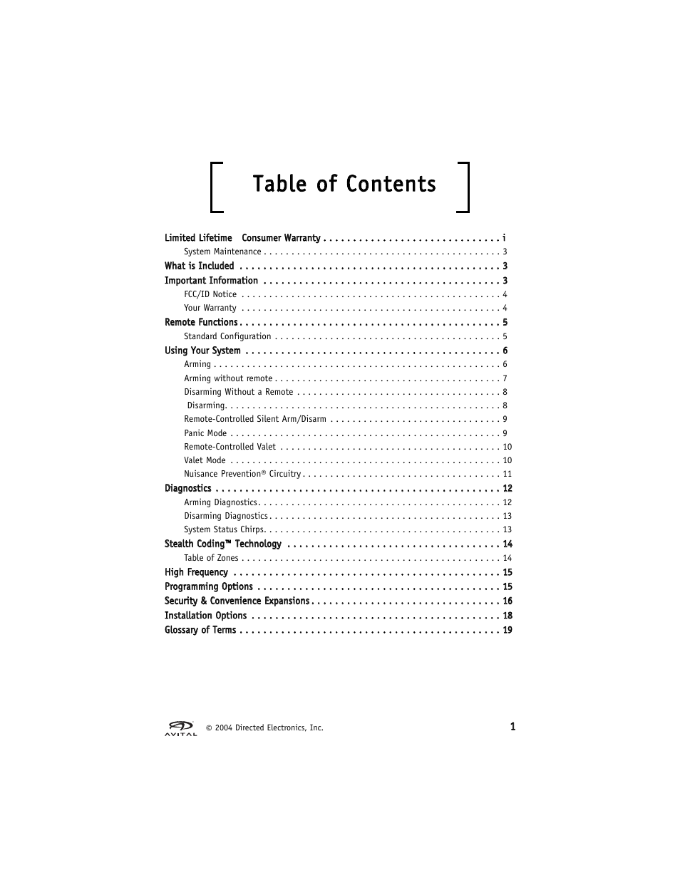 Ttaab bllee o off cco on ntteen nttss | Avital 2300 User Manual | Page 5 / 26