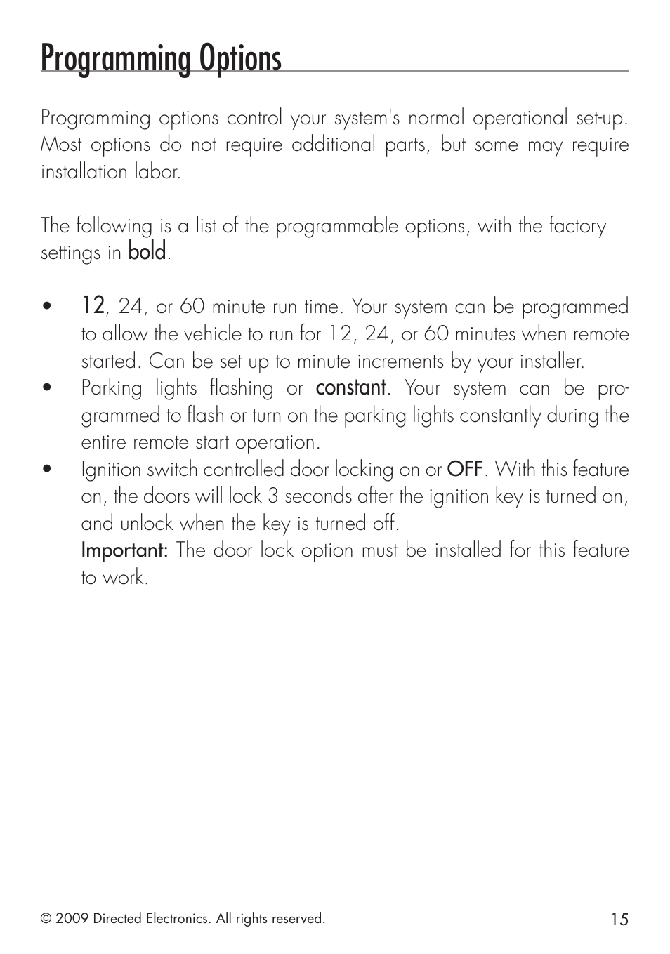 Programming options | Avital 4113 User Manual | Page 15 / 24