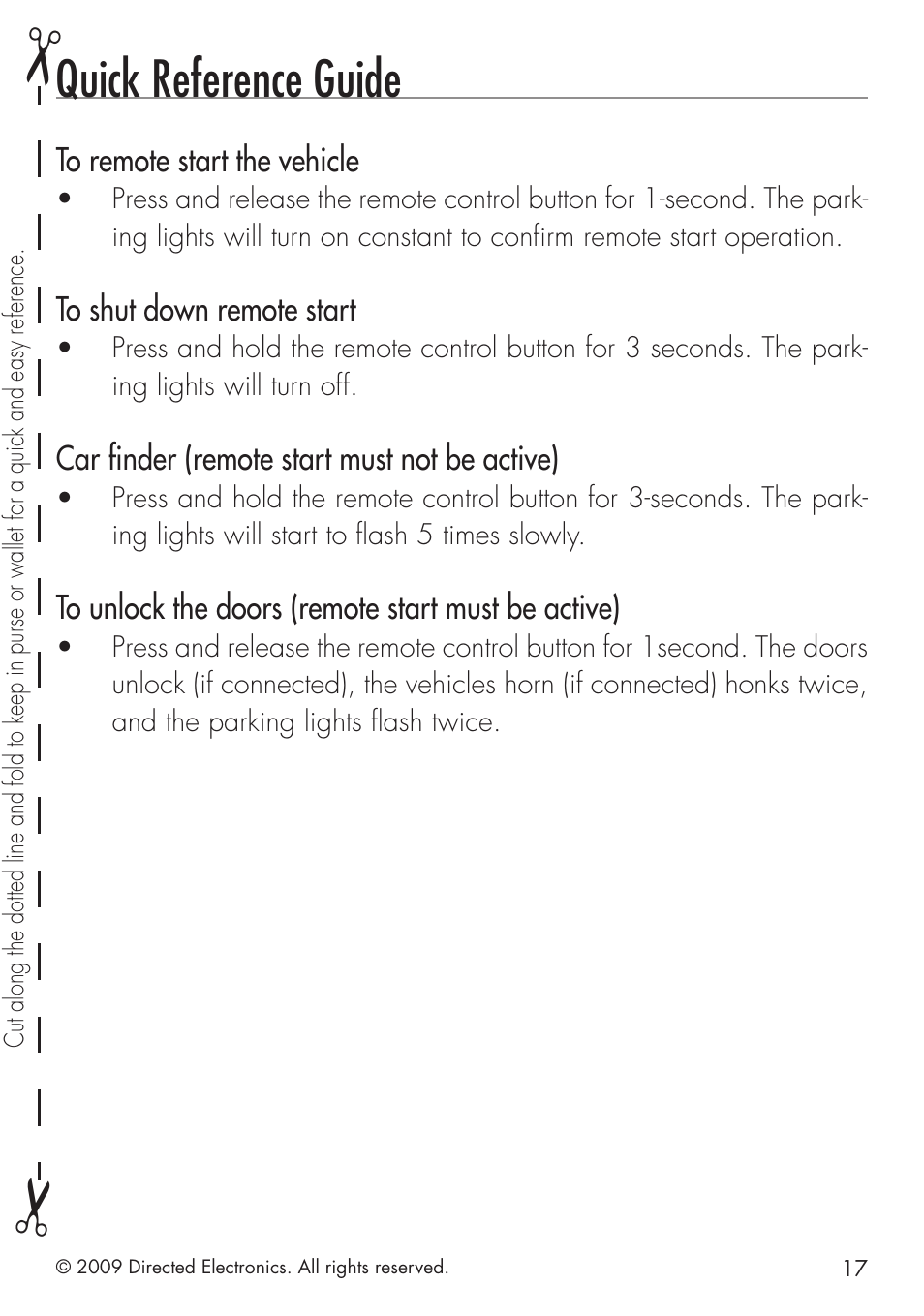 Quick reference guide | Avital 4113 User Manual | Page 17 / 24