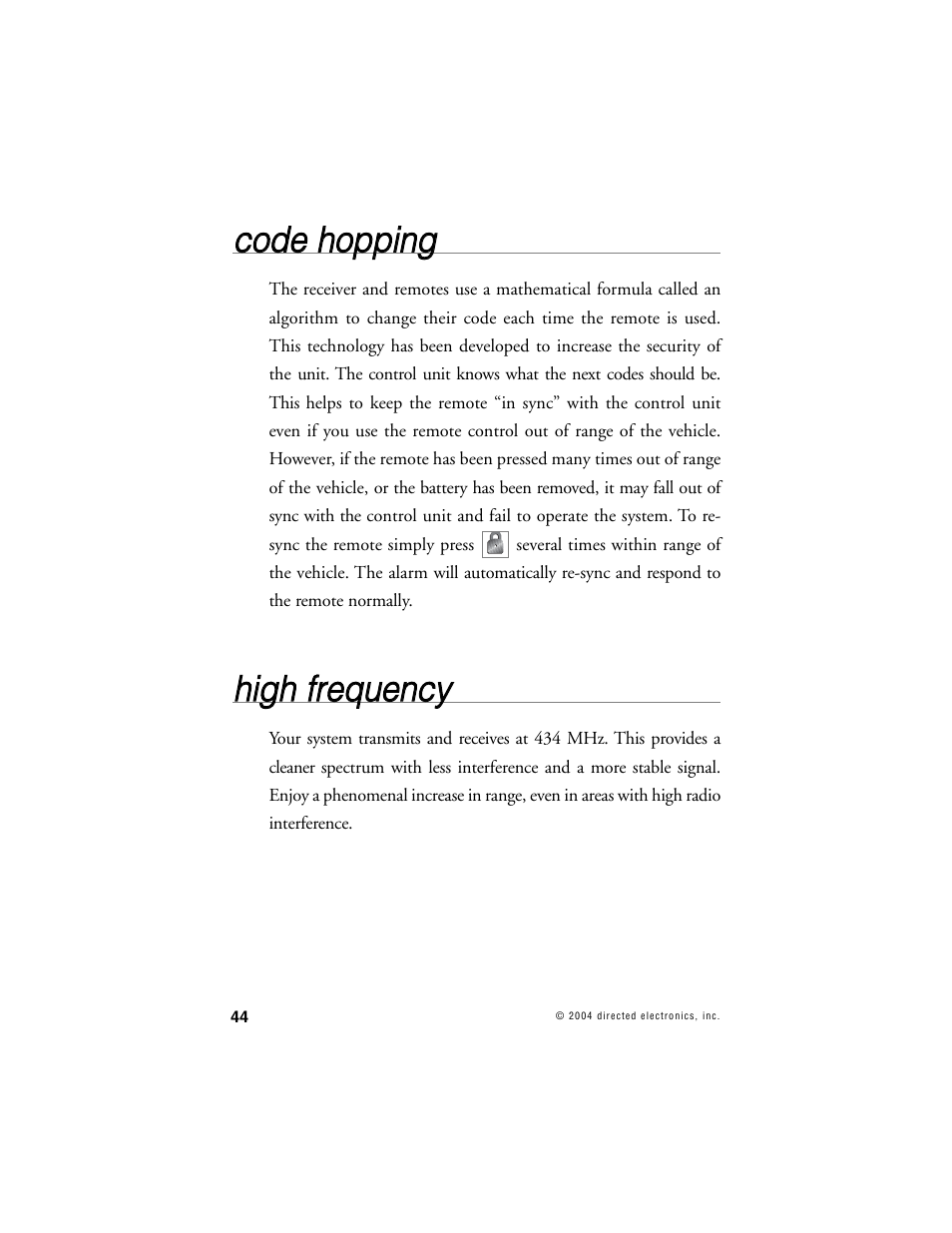 Cco od de e h ho op pp piin ng g, Hhiig gh h ffrre eq qu ue en nc cyy | Avital AVISTART 4400 User Manual | Page 47 / 57