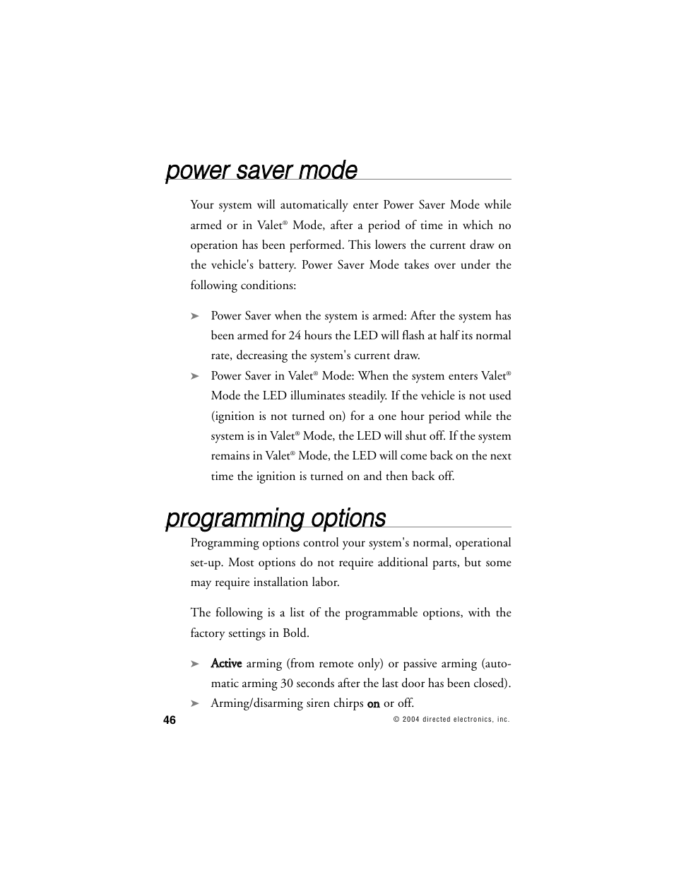 Ppo ow we err ssa avve err m mo od de e, Pprro og grra am mm miin ng g o op pttiio on nss | Avital AVISTART 4400 User Manual | Page 49 / 57