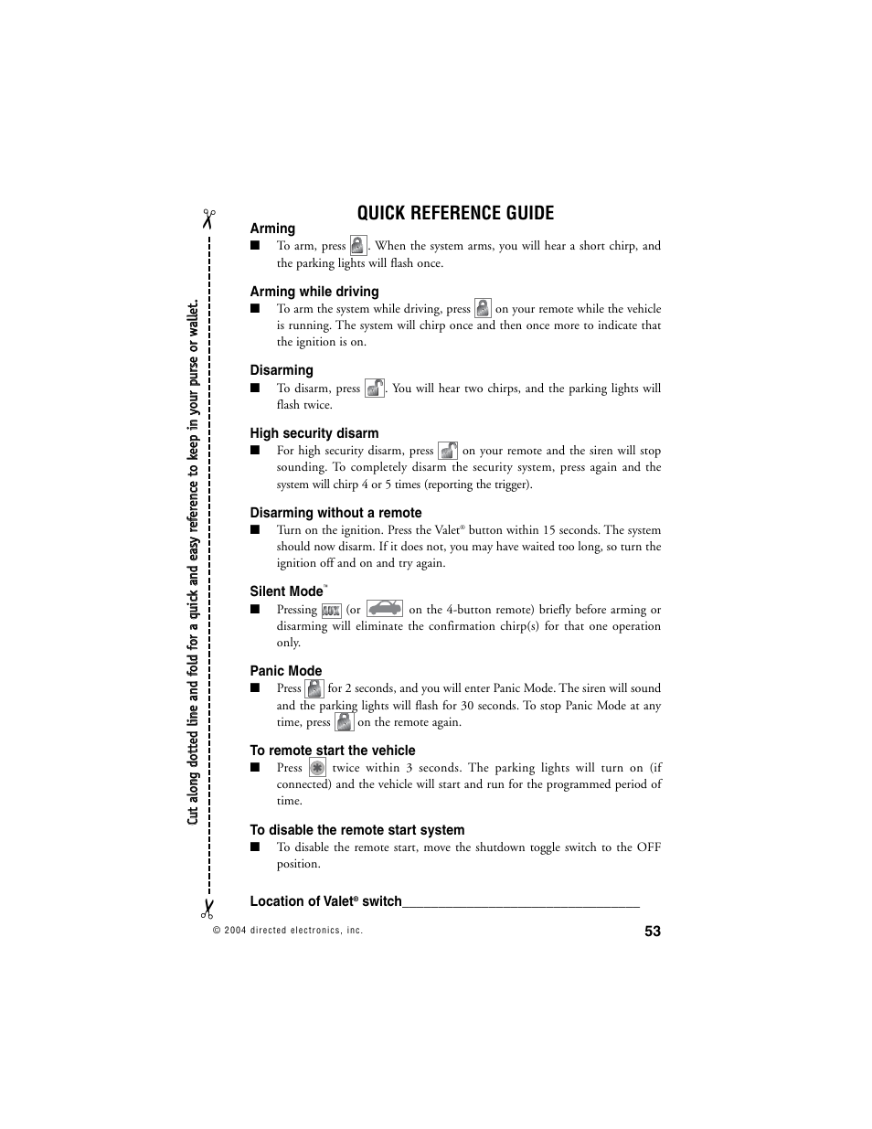 Quick reference guide | Avital AVISTART 4400 User Manual | Page 56 / 57