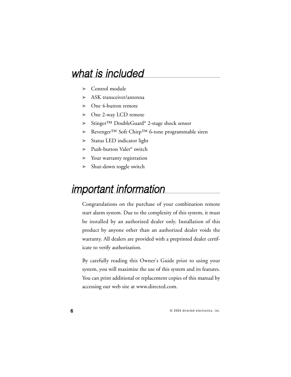 Wwh ha att iiss iin nc cllu ud de ed d | Avital AVISTART 4400 User Manual | Page 9 / 57