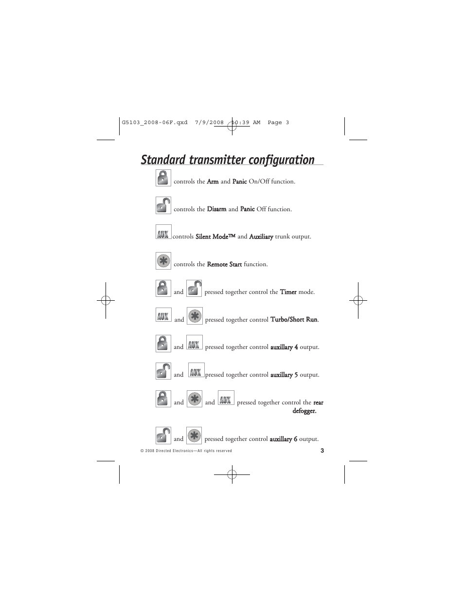 Standard transmitter configuration | Avital G5103 User Manual | Page 6 / 43