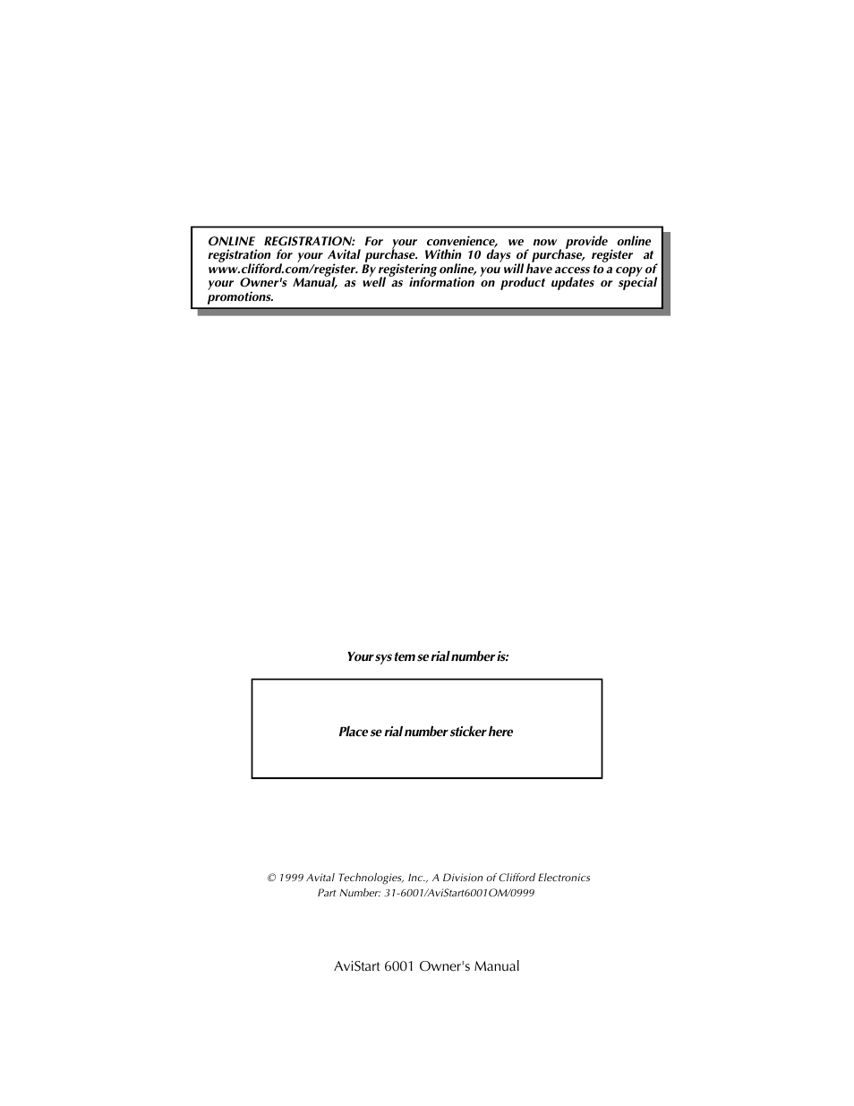 Avital AviStart 6001 User Manual | Page 20 / 20