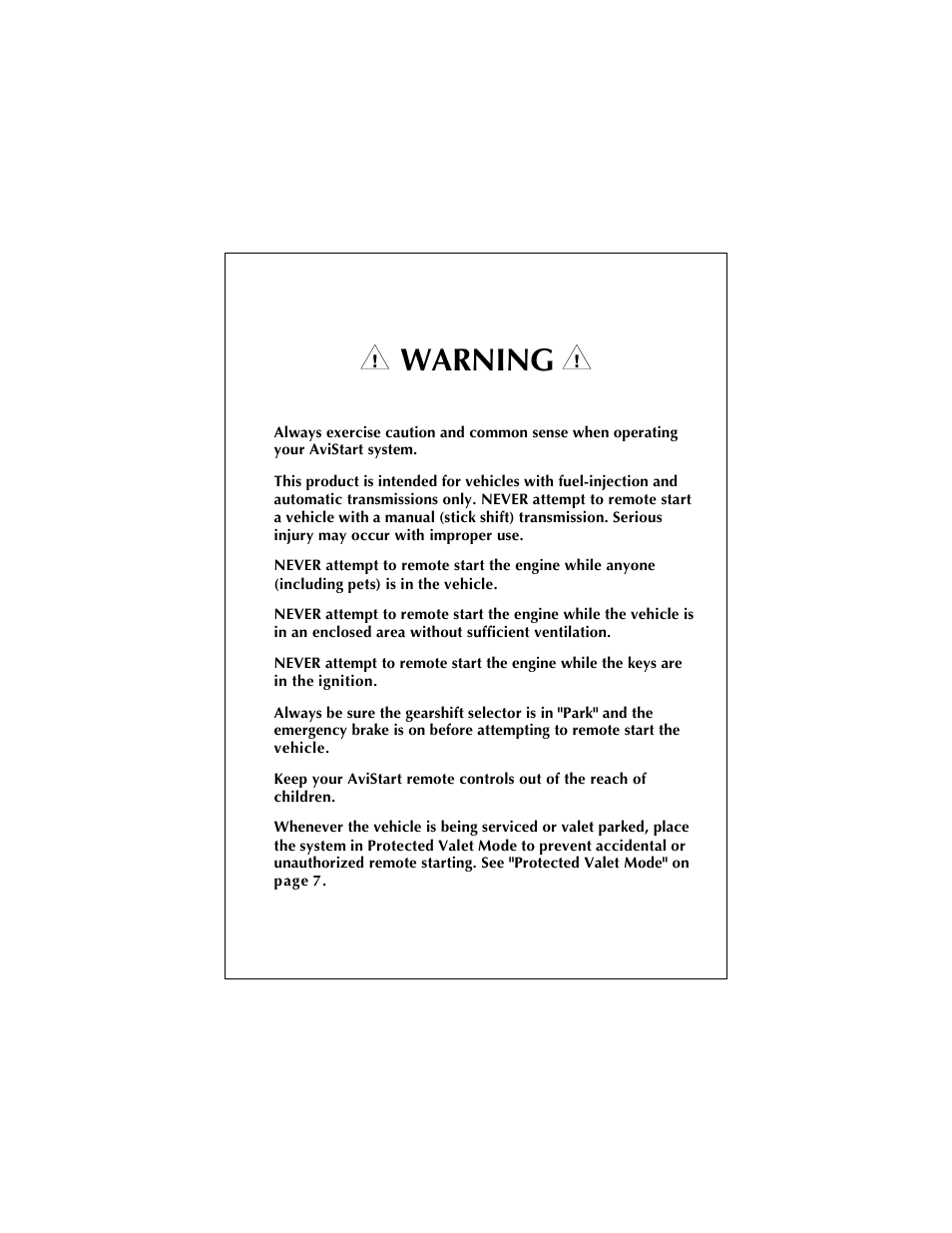 I warning i | Avital AVISTART 3001 User Manual | Page 2 / 12