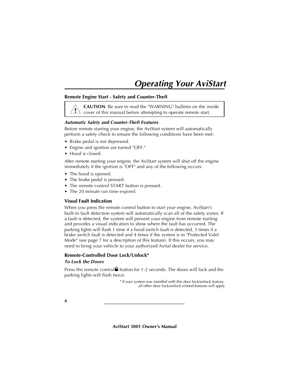 Operating your avistart | Avital AVISTART 3001 User Manual | Page 6 / 12
