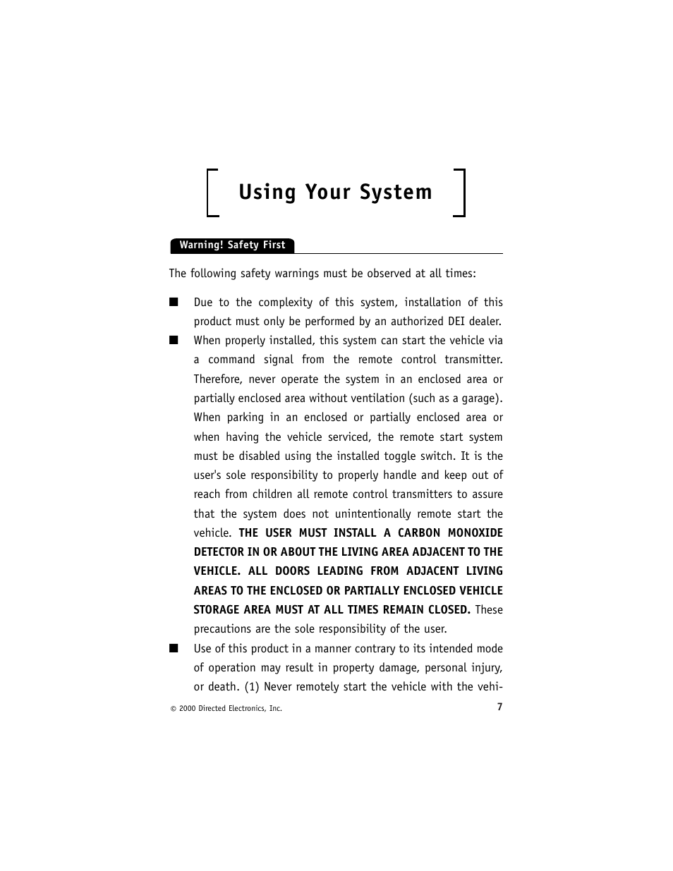 Using your system | Avital 3300 User Manual | Page 11 / 40