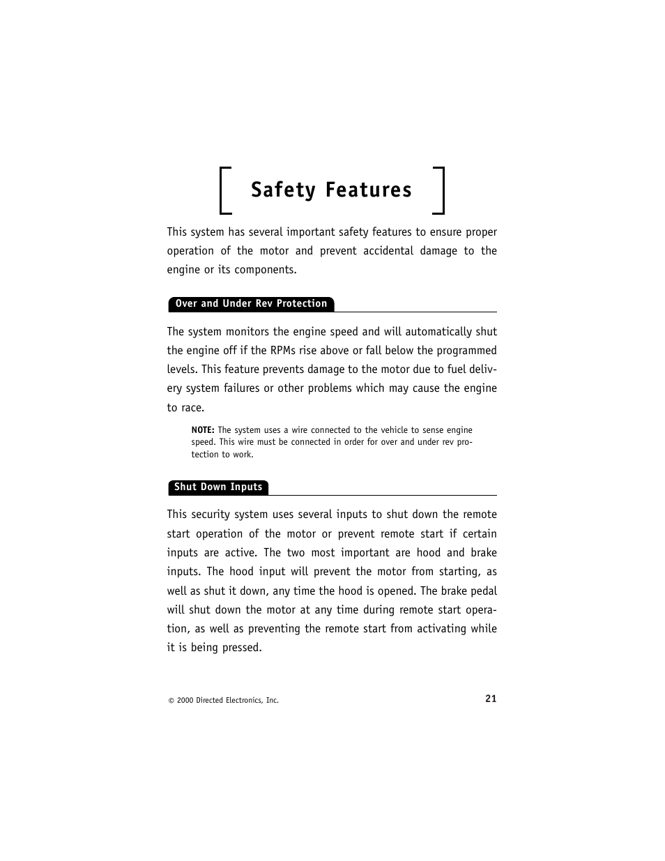 Safety features | Avital 3300 User Manual | Page 25 / 40