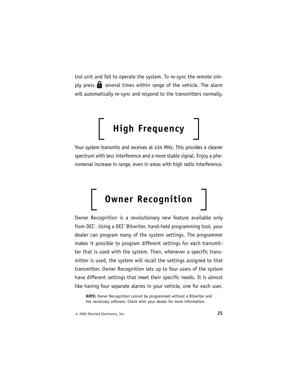 High frequency, Owner recognition | Avital 3300 User Manual | Page 29 / 40