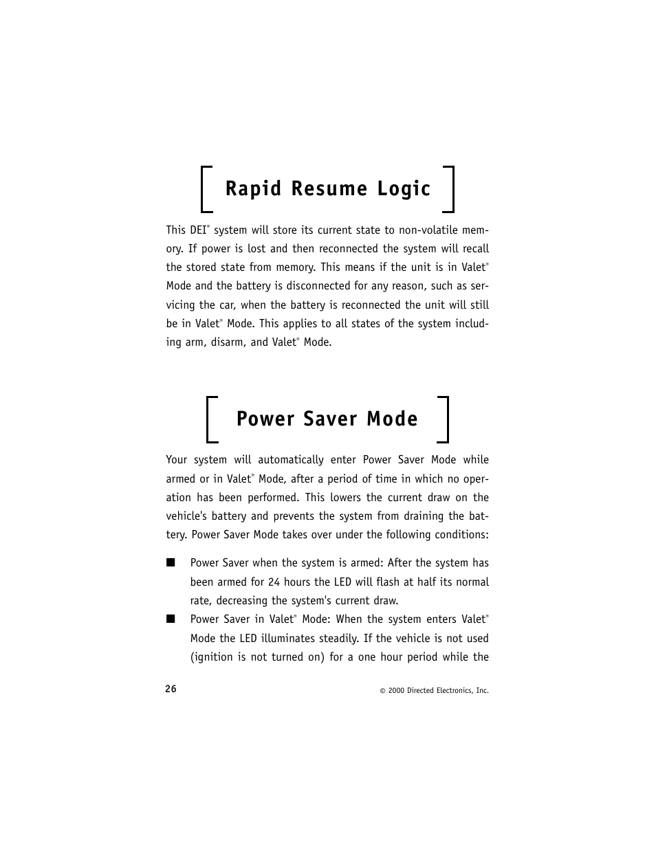 Rapid resume logic, Power saver mode | Avital 3300 User Manual | Page 30 / 40