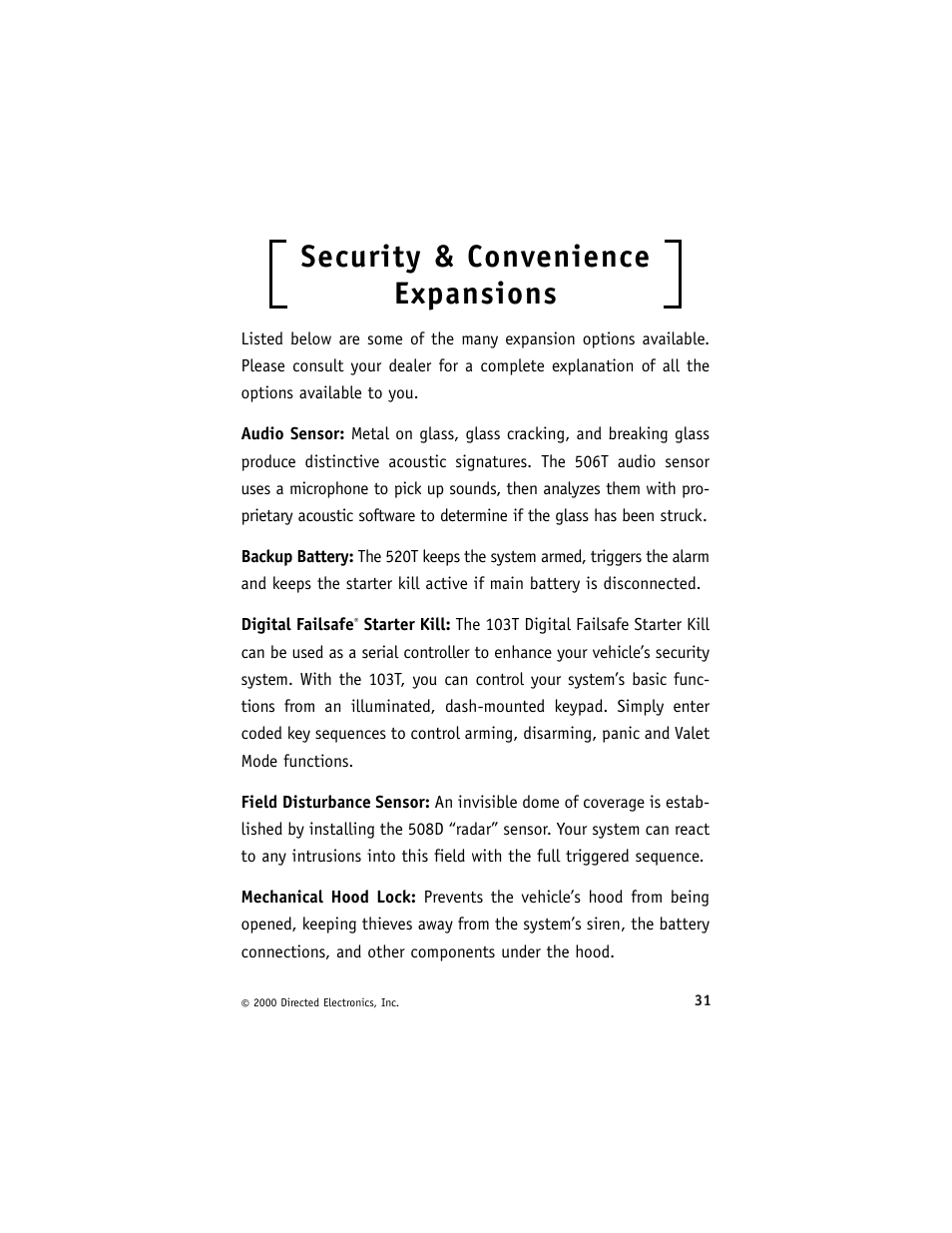 Security & convenience expansions | Avital 3300 User Manual | Page 35 / 40