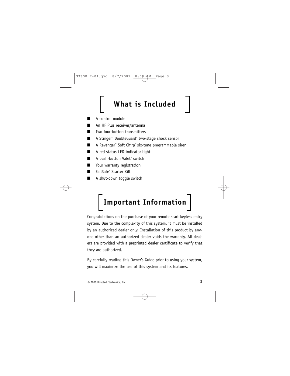 What is included, Important information | Avital 3300 User Manual | Page 7 / 40