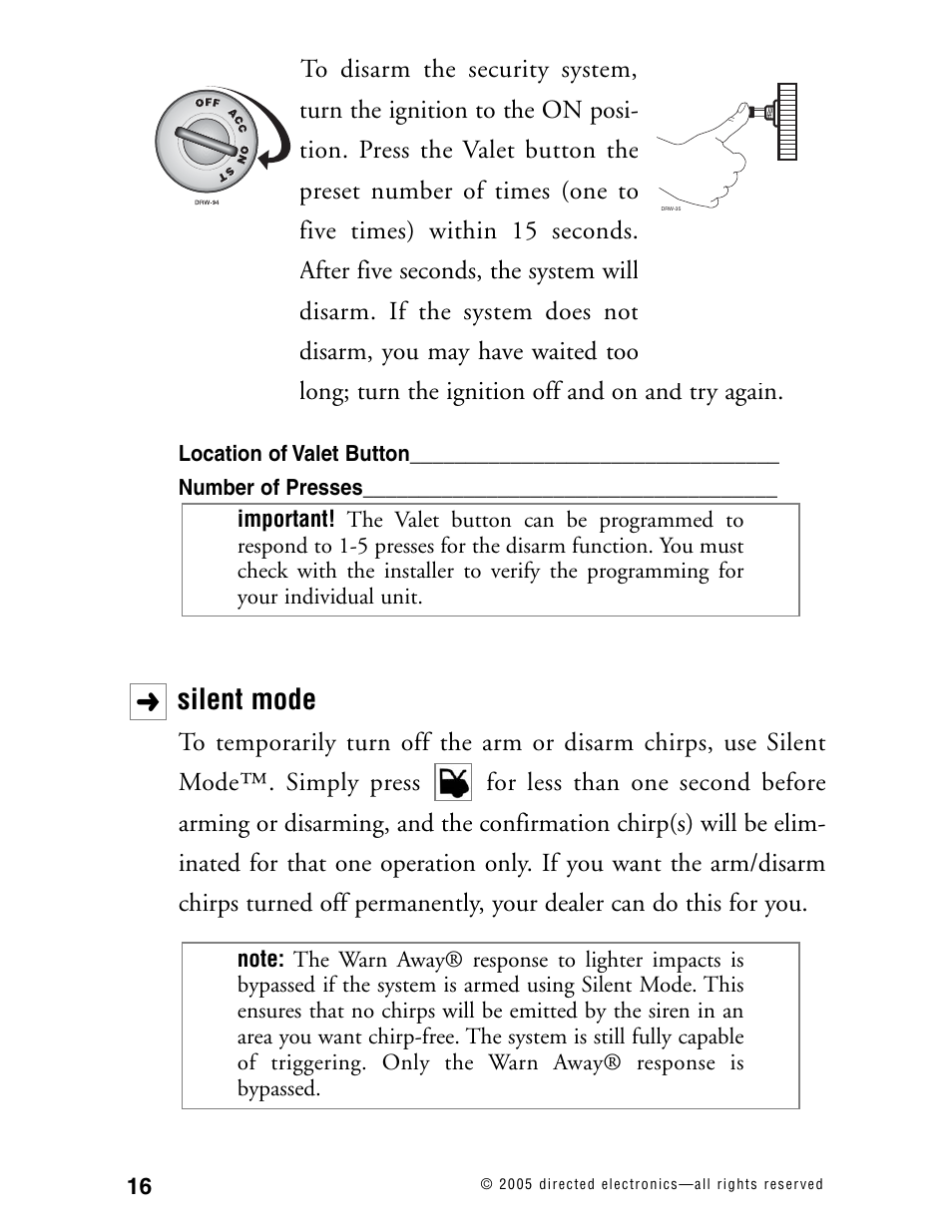 Silent mode | Avital Model 4300 User Manual | Page 19 / 45