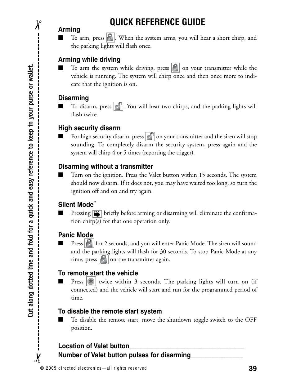 Quick reference guide | Avital Model 4300 User Manual | Page 42 / 45