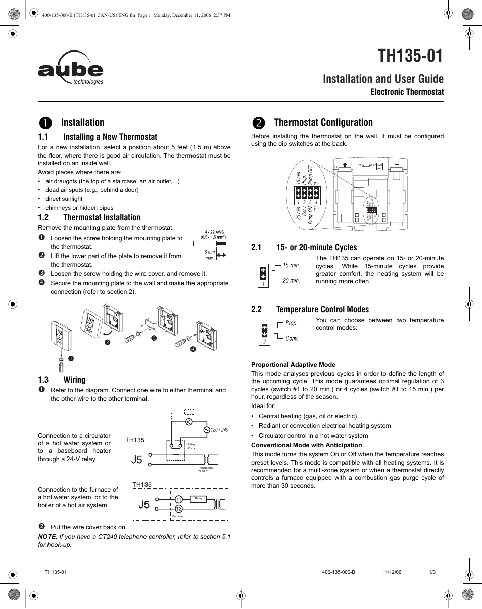 Aube Technologies TH135-01 User Manual | 3 pages