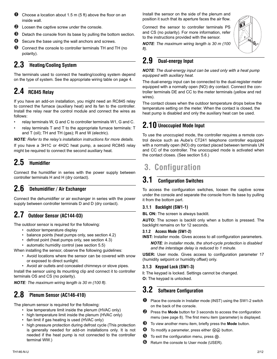 Configuration 3.1 | Aube Technologies AUBE NON-PROGRAMMABLE H/C CONTROLLER TH146-N-U User Manual | Page 2 / 12