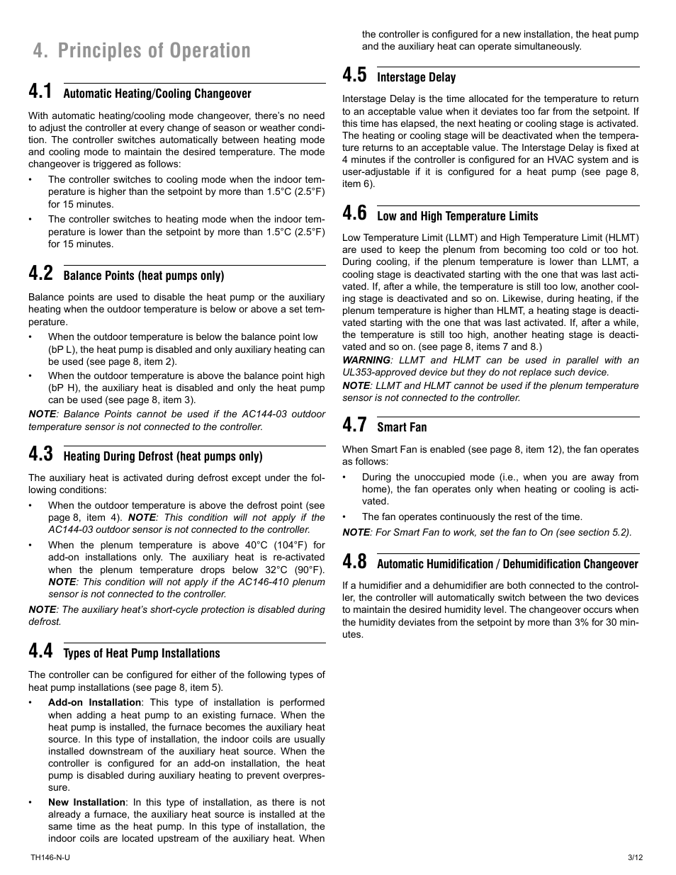 Principles of operation 4.1 | Aube Technologies AUBE NON-PROGRAMMABLE H/C CONTROLLER TH146-N-U User Manual | Page 3 / 12