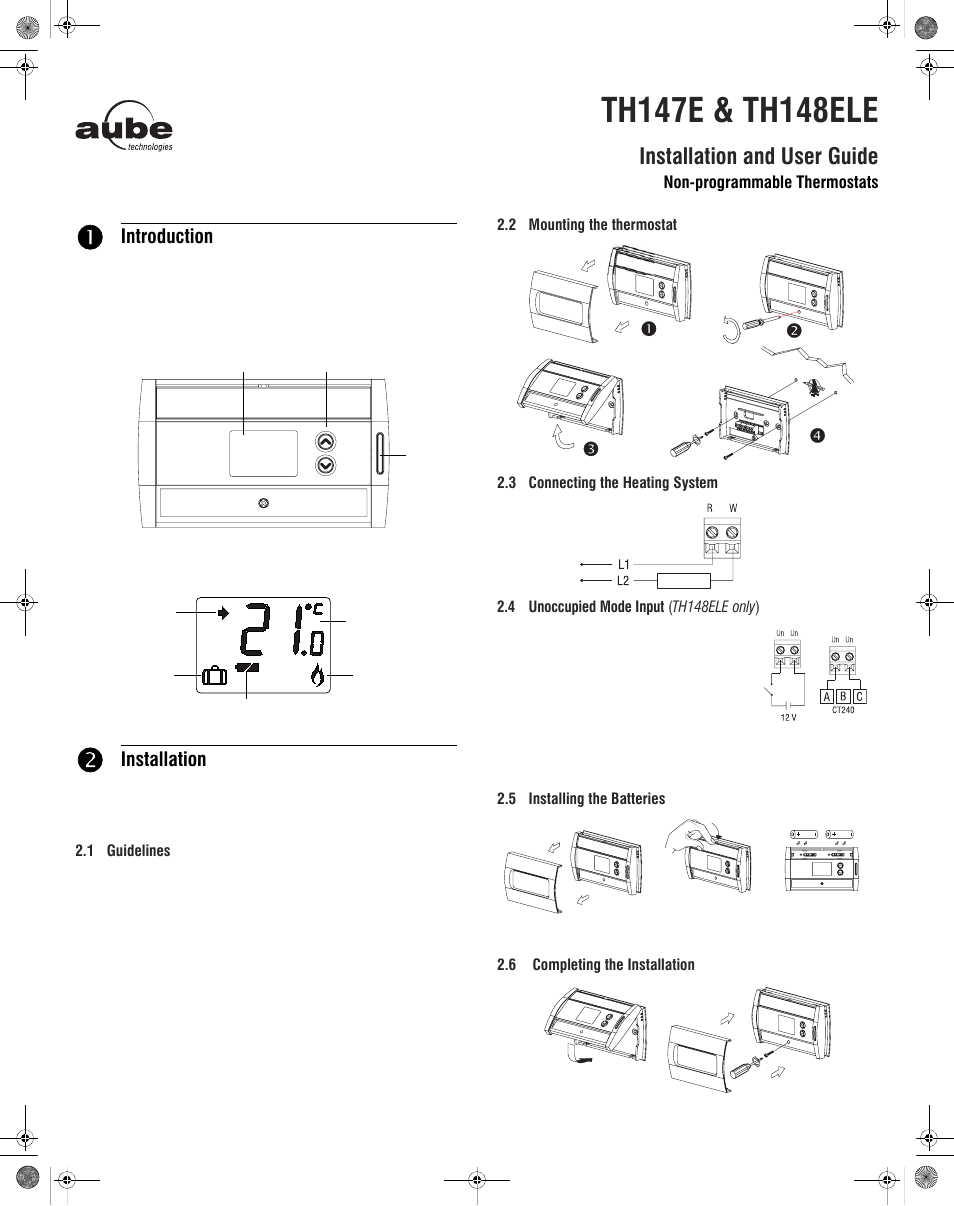 Aube Technologies TH148ELE User Manual | 2 pages