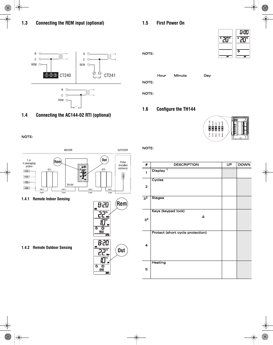 3 connecting the rem input (optional), 5 first power on, 6 configure the th144 | Aube Technologies TH144 User Manual | Page 2 / 6