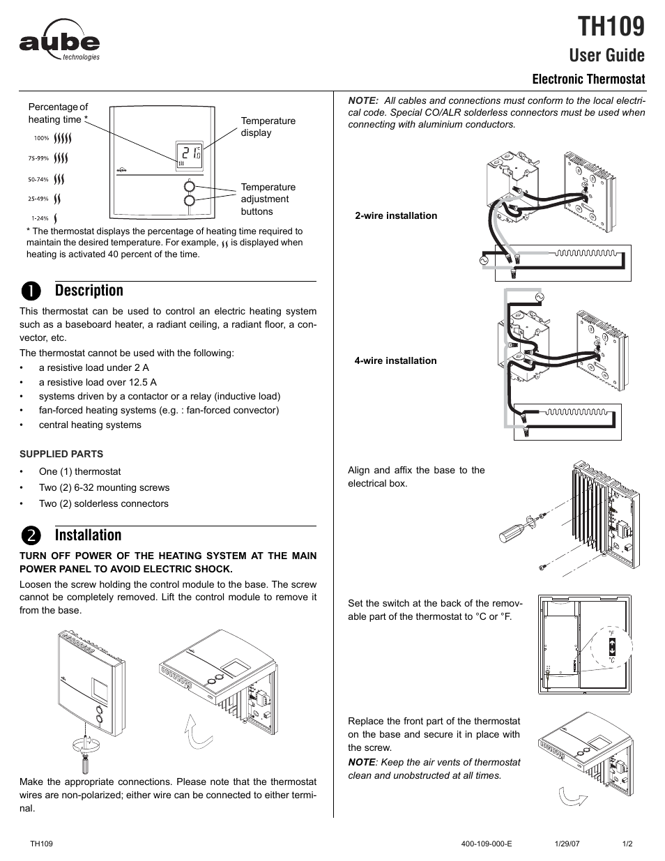 Aube Technologies TH109 User Manual | 2 pages