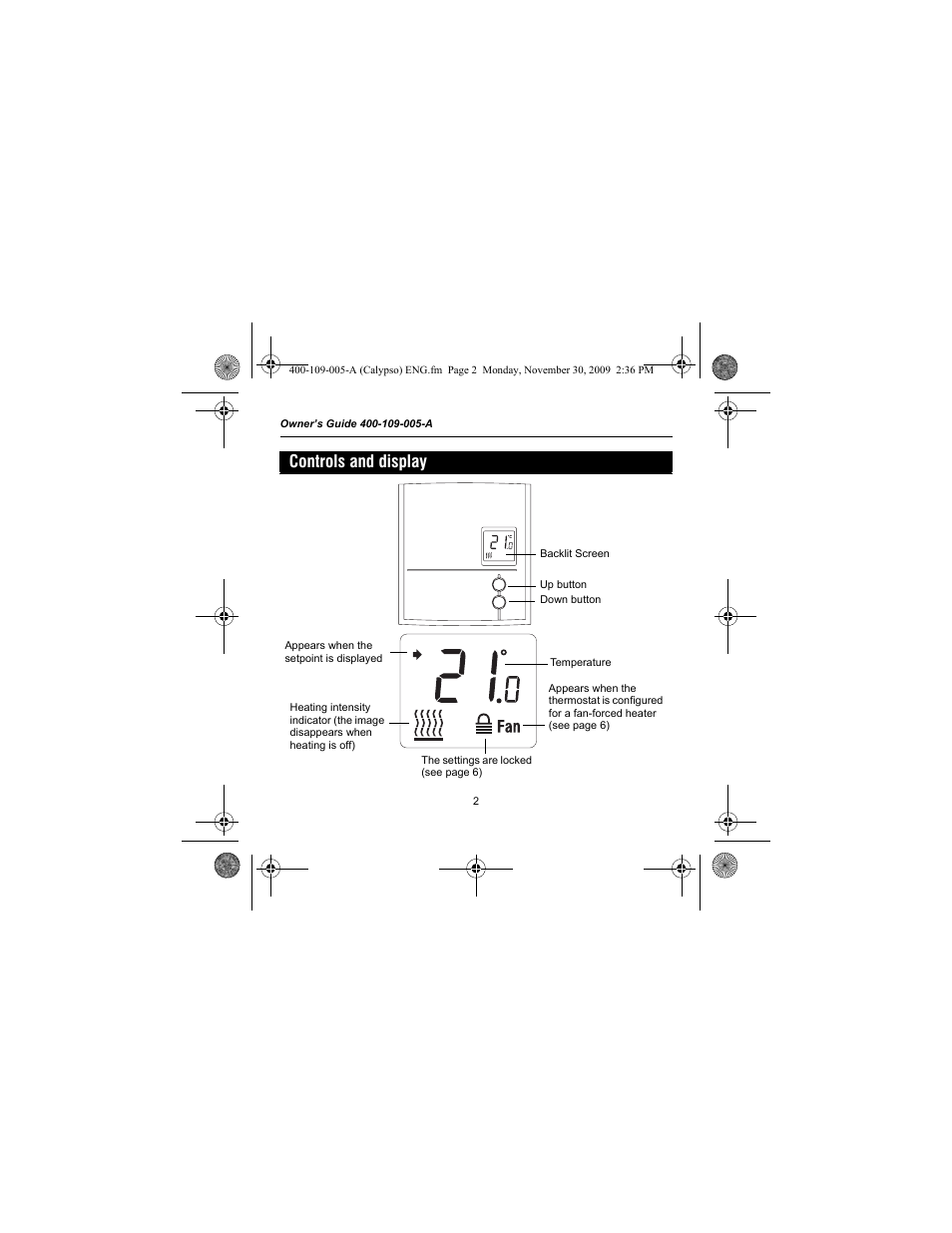 Controls and display | Aube Technologies TH109PLUS User Manual | Page 4 / 14