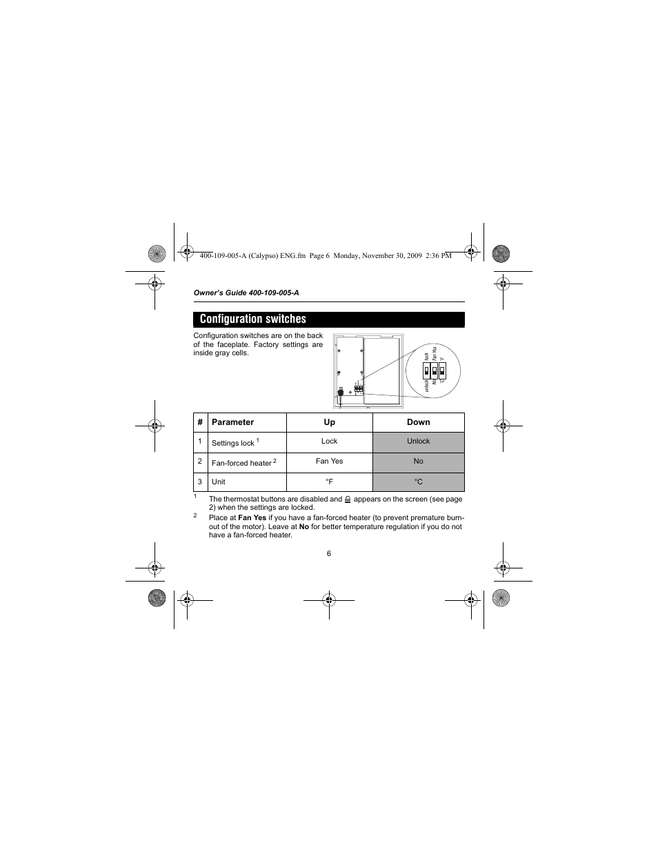 Configuration switches | Aube Technologies TH109PLUS User Manual | Page 8 / 14