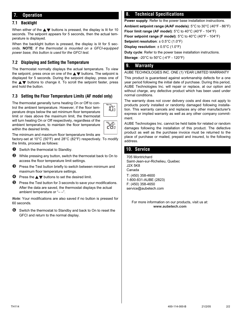 Aube Technologies TH114 User Manual | Page 2 / 3