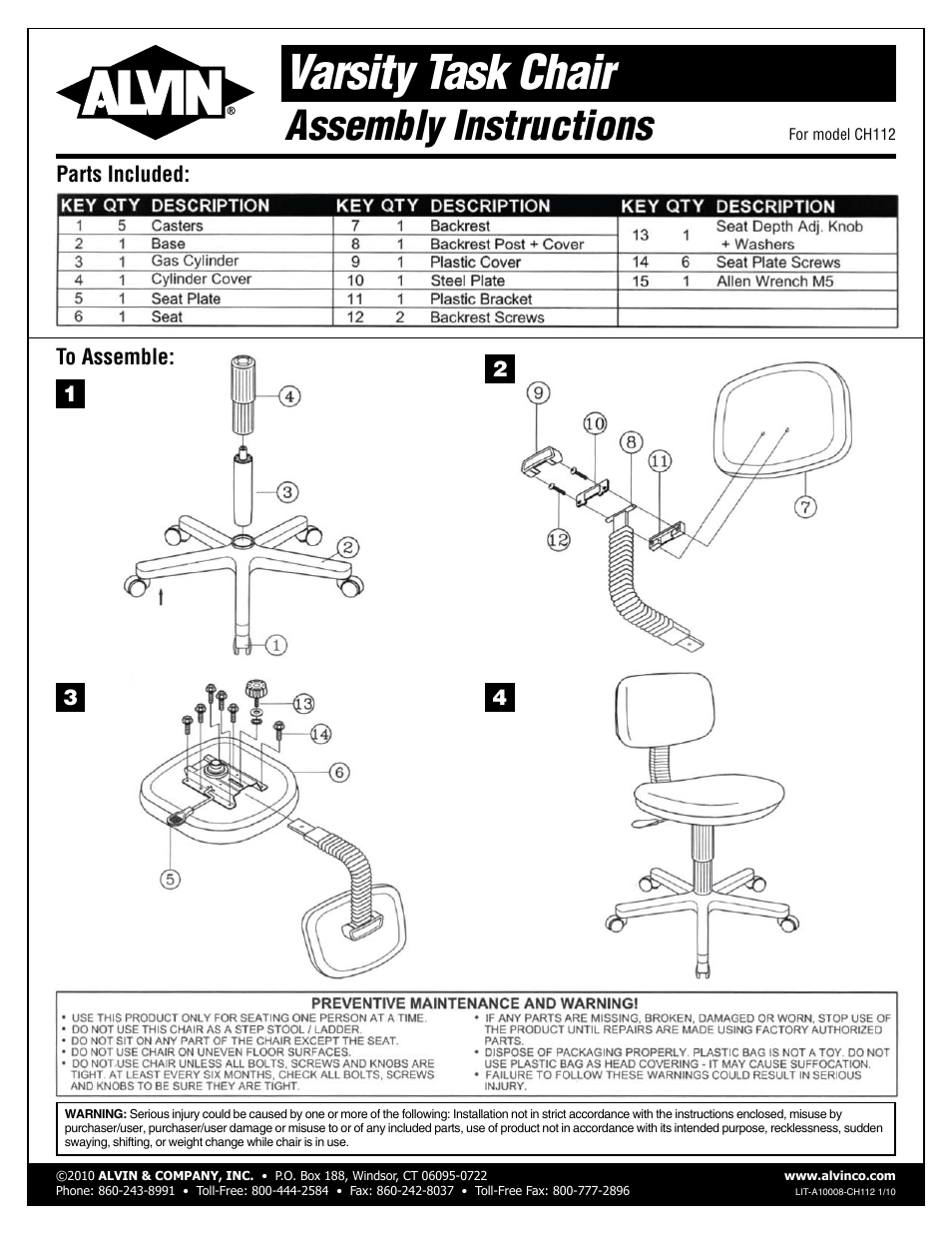 Alvin Comfort Classic Chair CH112 User Manual | 1 page