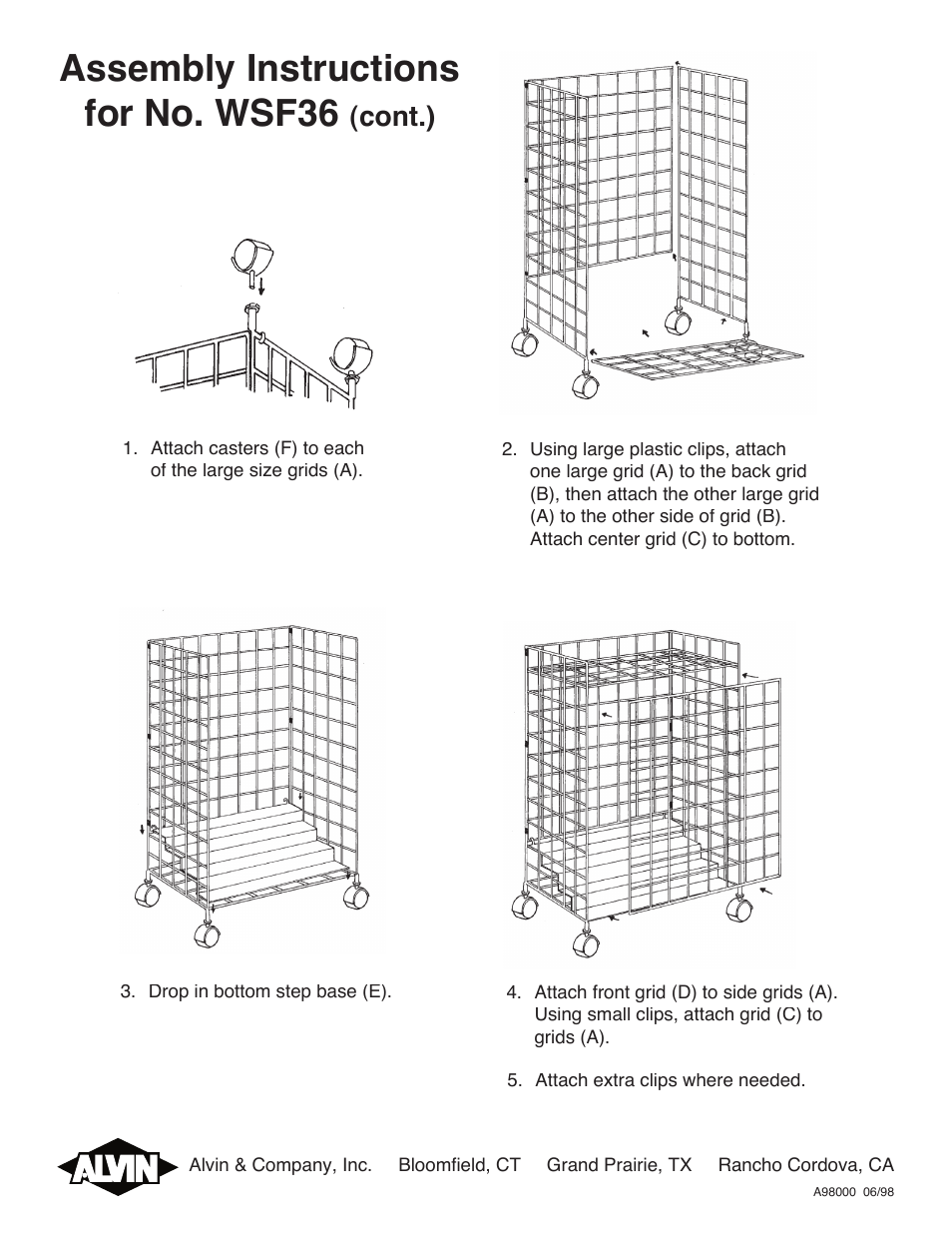 Assembly instructions for no. wsf36, Cont.) | Alvin Mobile Step-Design File Tube Rack WSF36 User Manual | Page 2 / 2