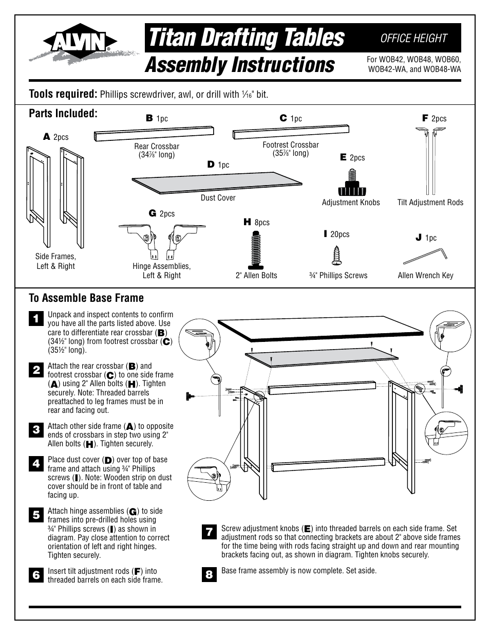 Alvin Drafting Table User Manual | 2 pages