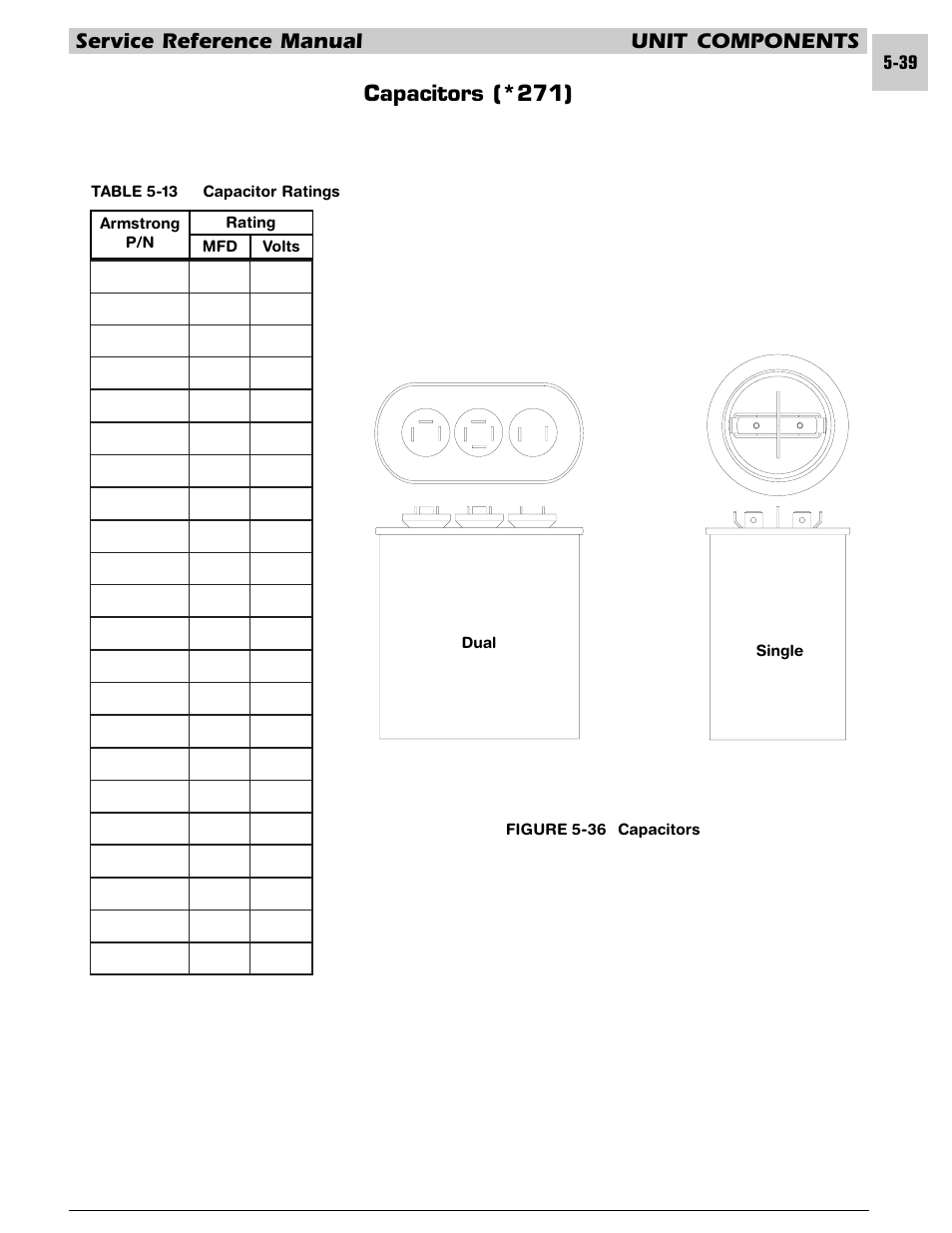 Service reference manual unit components, Capacitors (*271) | Armstrong World Industries HWC PREMIER 183 User Manual | Page 102 / 196