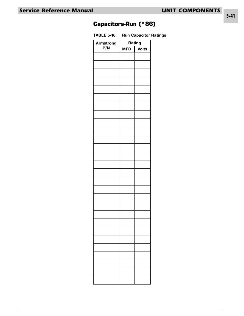 Service reference manual unit components, Capacitors-run (*86) | Armstrong World Industries HWC PREMIER 183 User Manual | Page 104 / 196