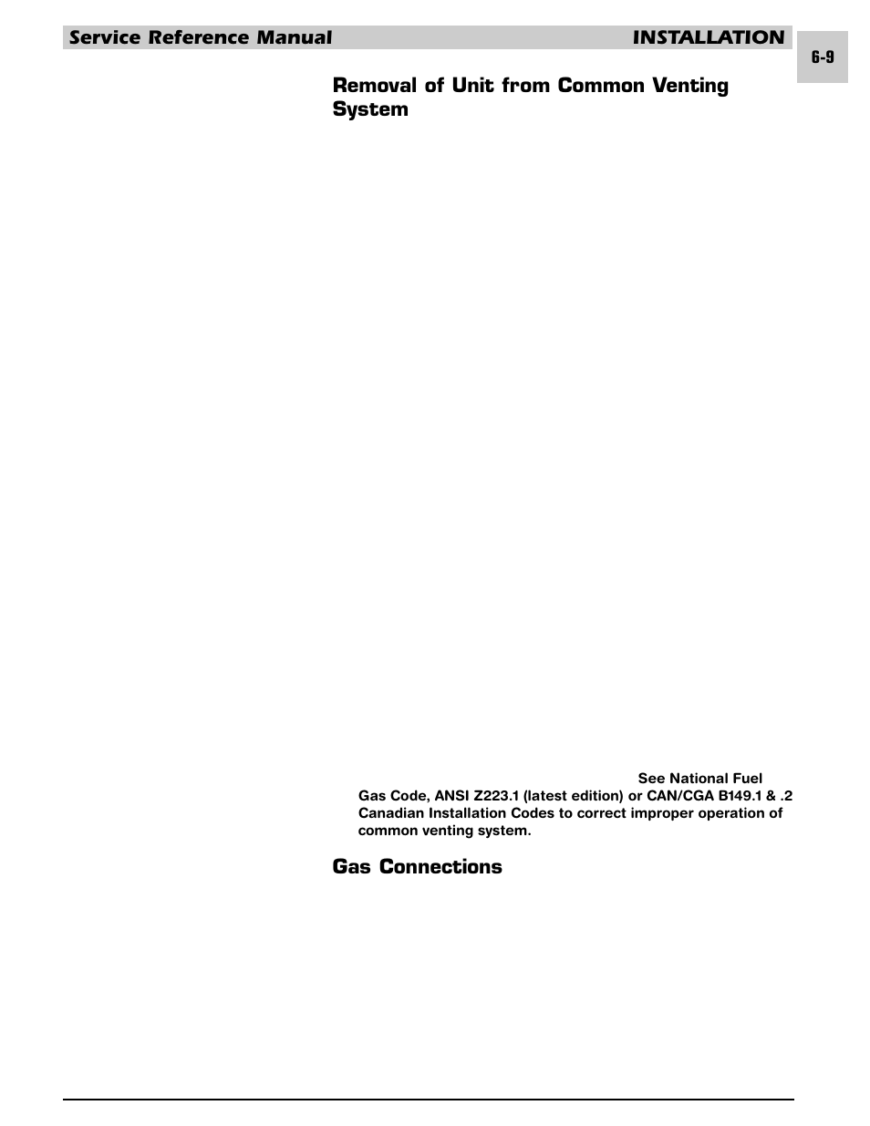 Service reference manual installation, Removal of unit from common venting system, Gas connections | Armstrong World Industries HWC PREMIER 183 User Manual | Page 116 / 196