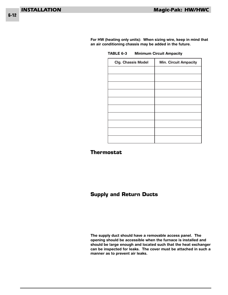 Installation magic-pak: hw/hwc, Thermostat, Supply and return ducts | Armstrong World Industries HWC PREMIER 183 User Manual | Page 119 / 196