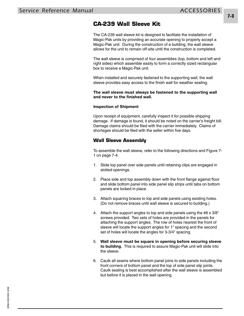 Ca-239 wall sleeve kit | Armstrong World Industries HWC PREMIER 183 User Manual | Page 125 / 196