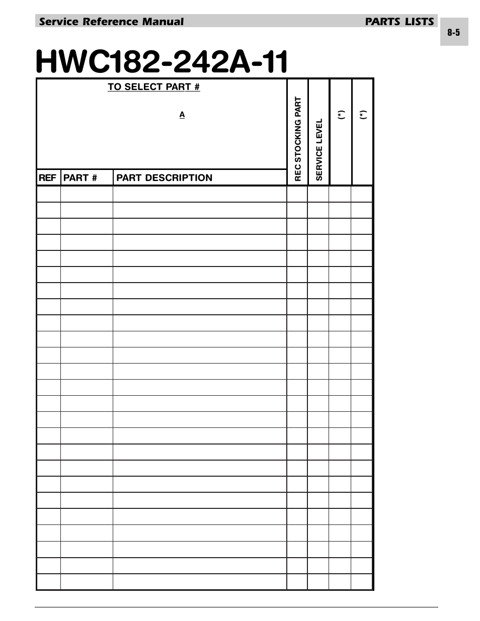 Service reference manual parts lists | Armstrong World Industries HWC PREMIER 183 User Manual | Page 148 / 196