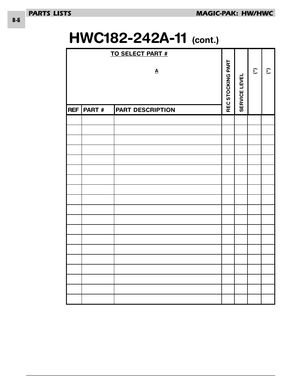 Cont.), Parts lists magic-pak: hw/hwc | Armstrong World Industries HWC PREMIER 183 User Manual | Page 149 / 196